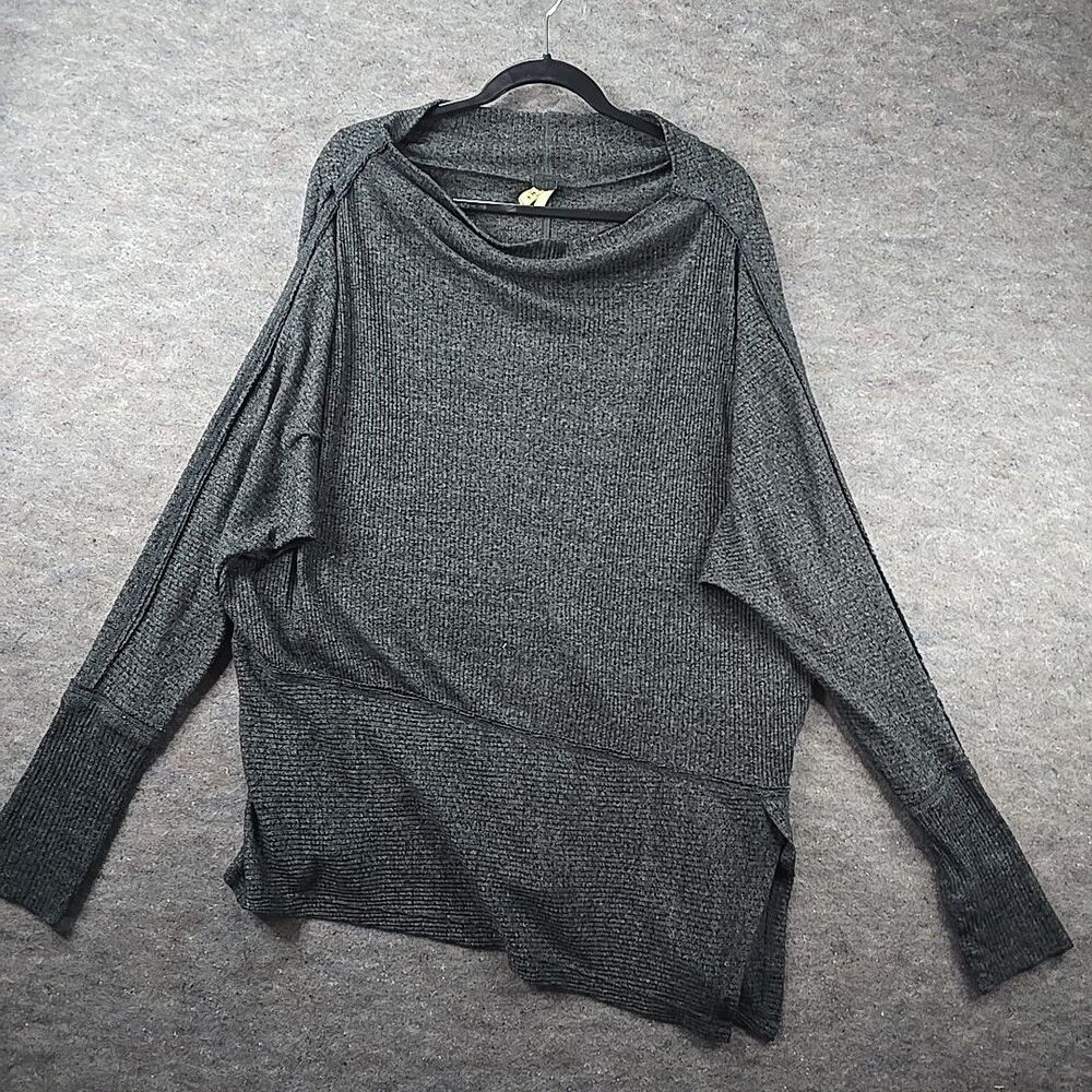 We The Free Oversize Ribbed Dolman Sleeve Cowl Neck Tunic Top Charcoal Gray Sz L